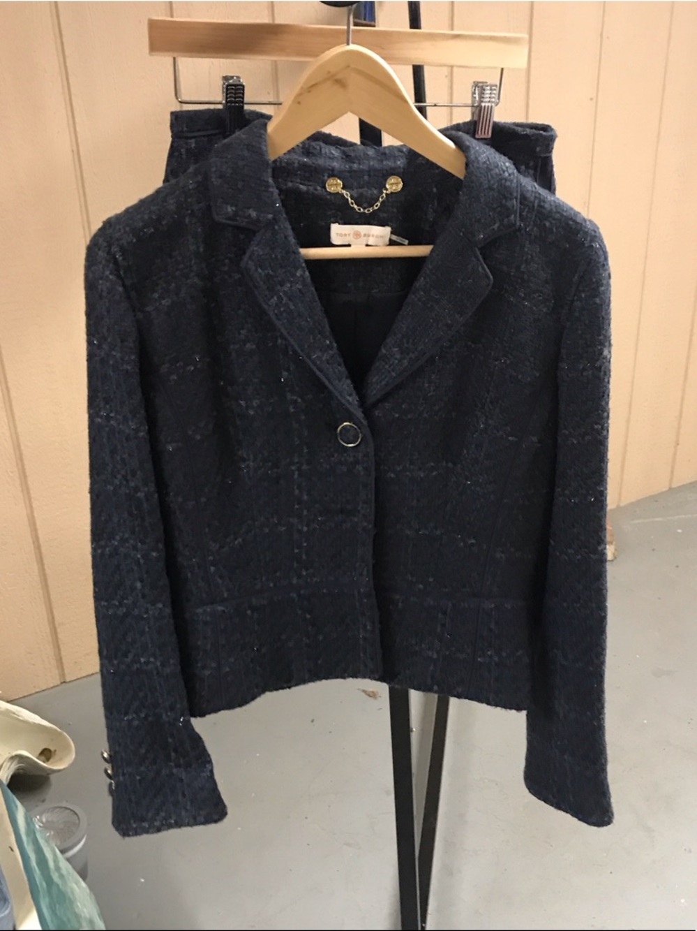 Classic Navy Tweed Women's Blazer Jacket